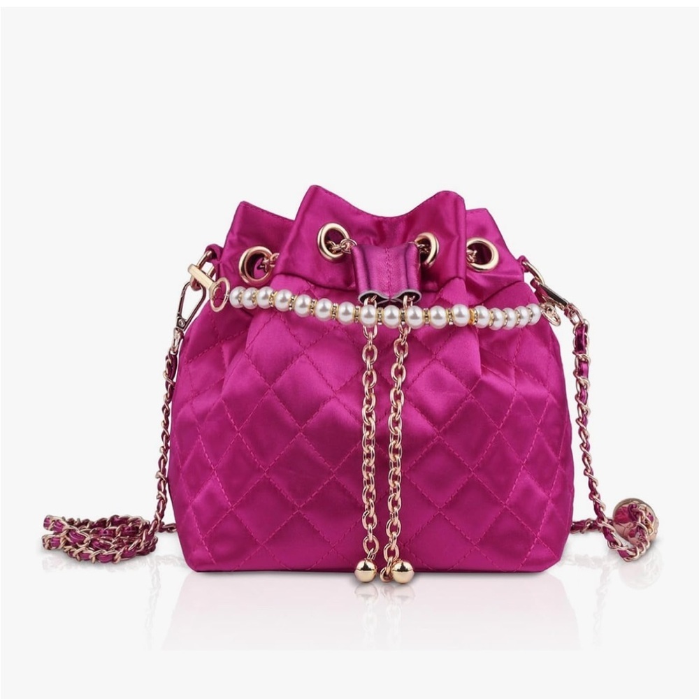 Pink  Fuchsia Quilted Mini duffle satchel with gold chain crossbody